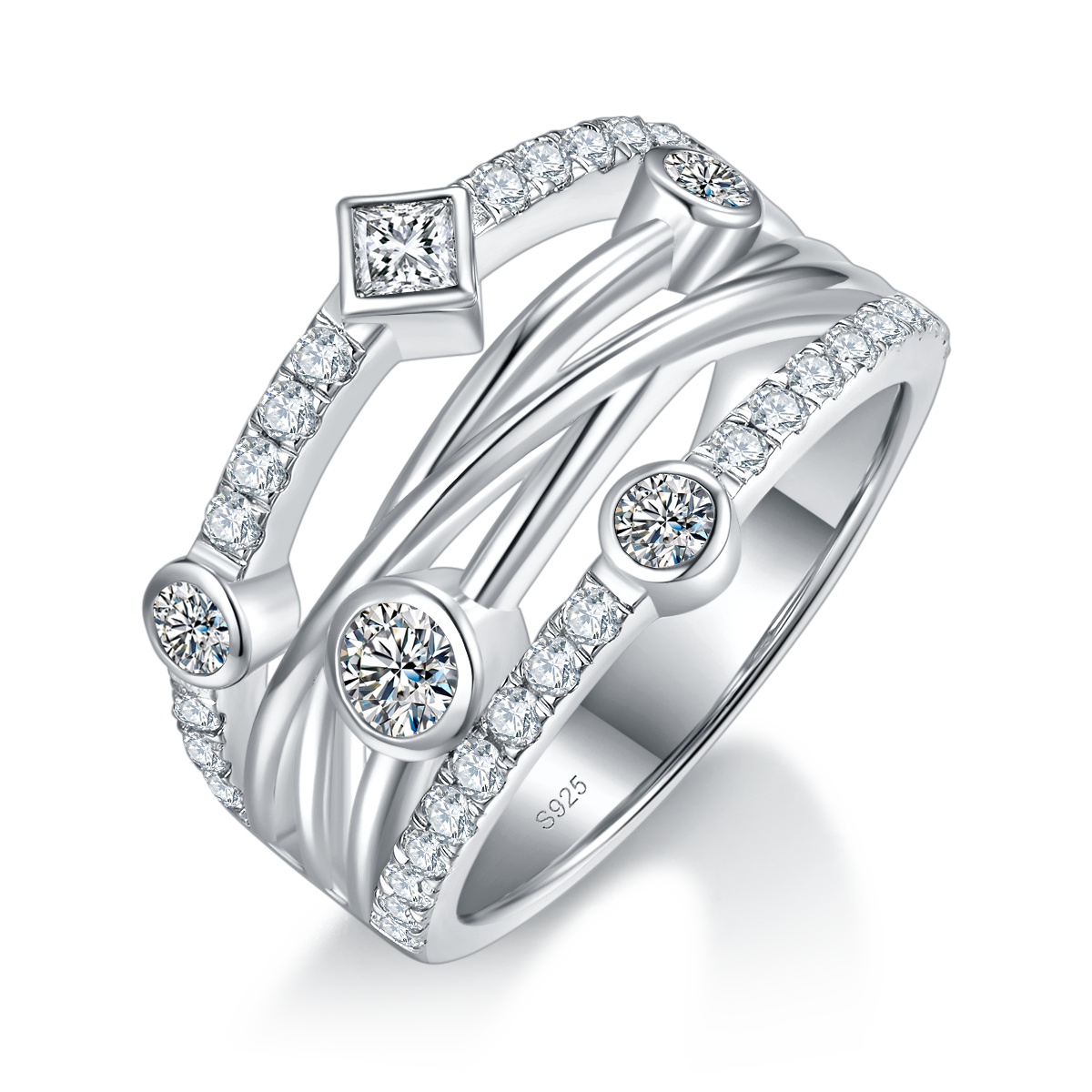 轻奢水泡排戒S925银镀白金定制选款副石莫桑钻1.03ct