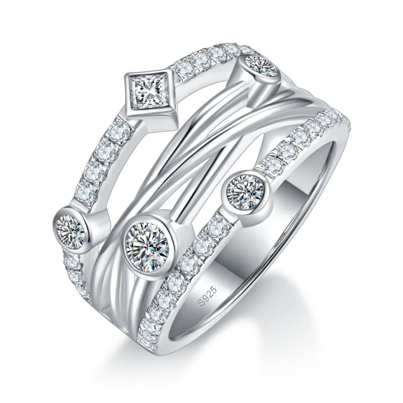 Affordable Luxury水泡排戒S925银镀白金定制选款副石Moissanite1.03ct