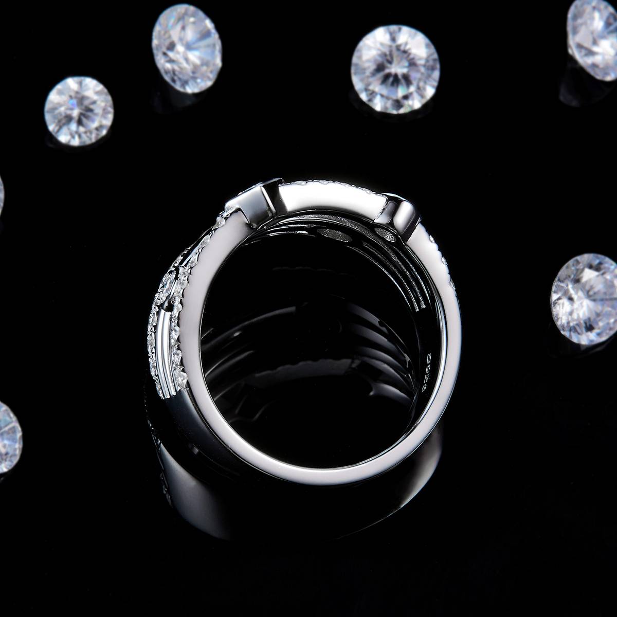 轻奢水泡排戒S925银镀白金定制选款副石莫桑钻1.03ct