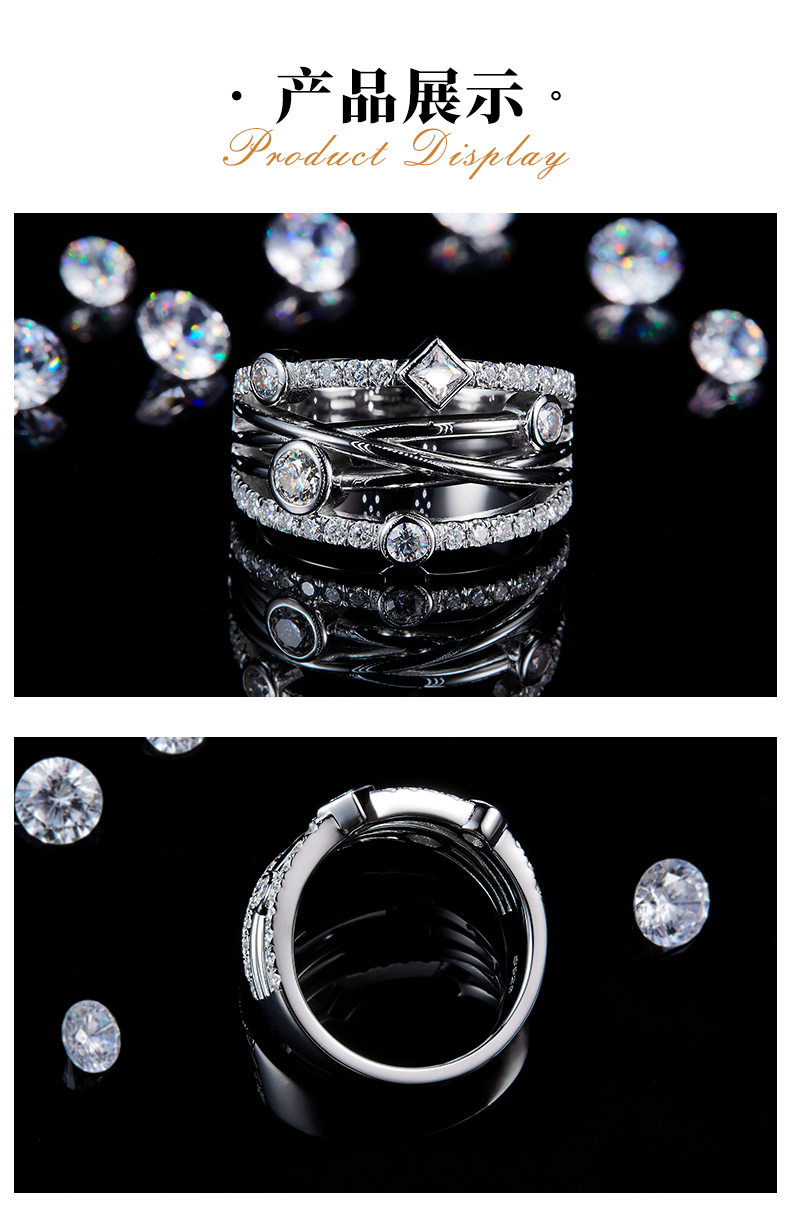 轻奢水泡排戒S925银镀白金定制选款副石莫桑钻1.03ct - 3