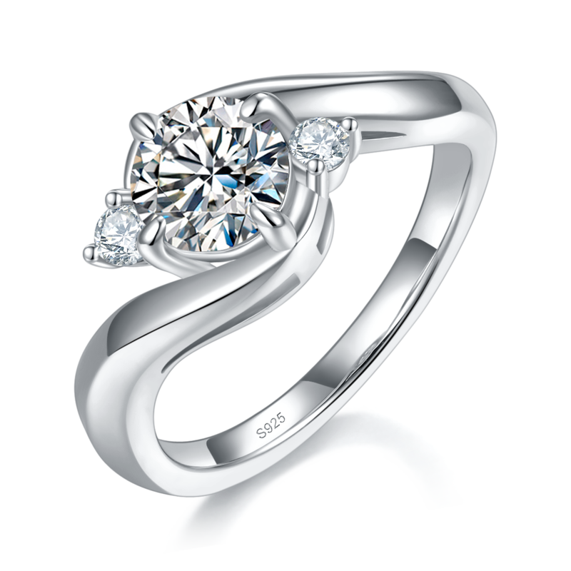 扭臂Women's RingS925银镀白金定制选款主石Moissanite1.0ct/副石高碳钻