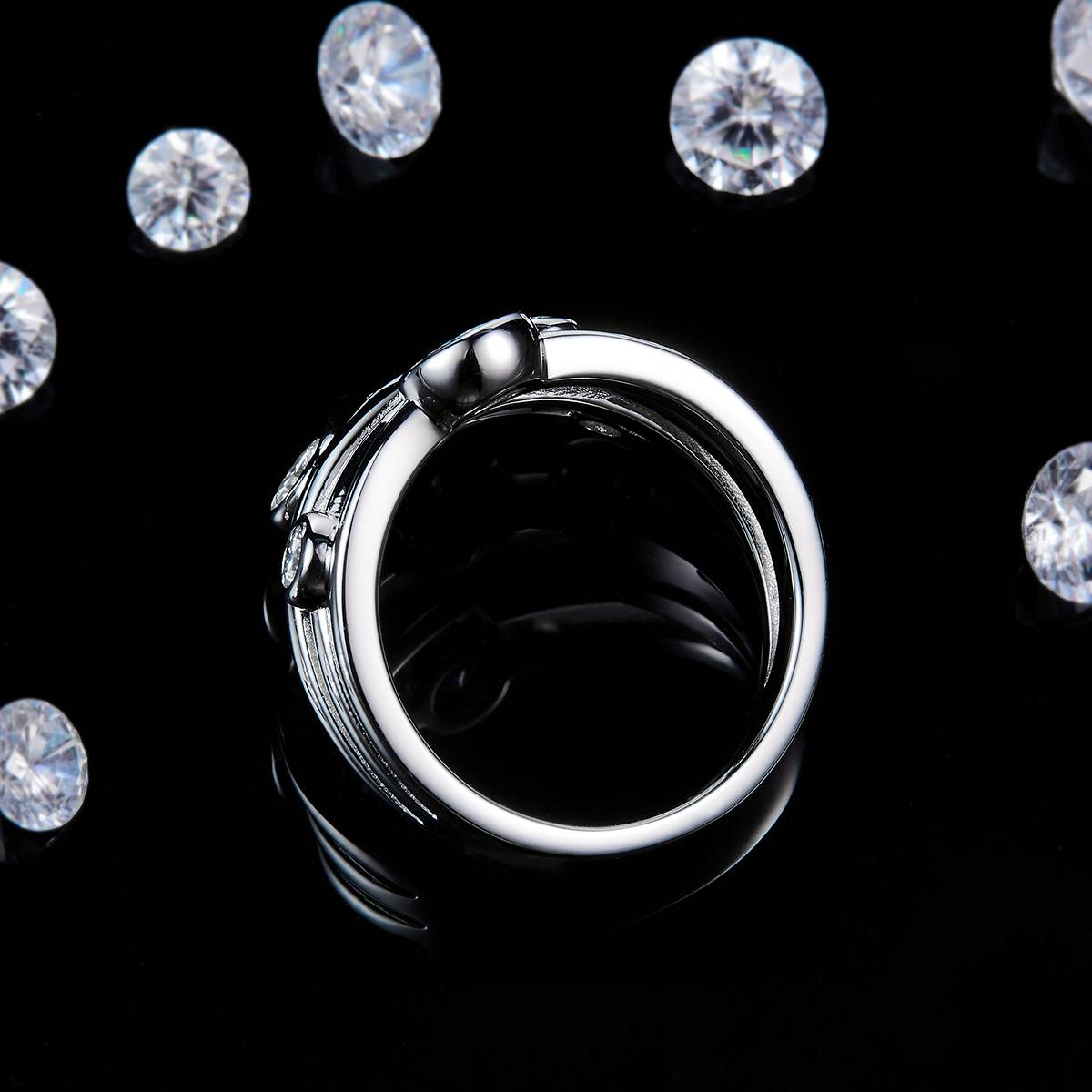 简约水泡排戒S925银镀白金定制选款副石莫桑钻0.87ct