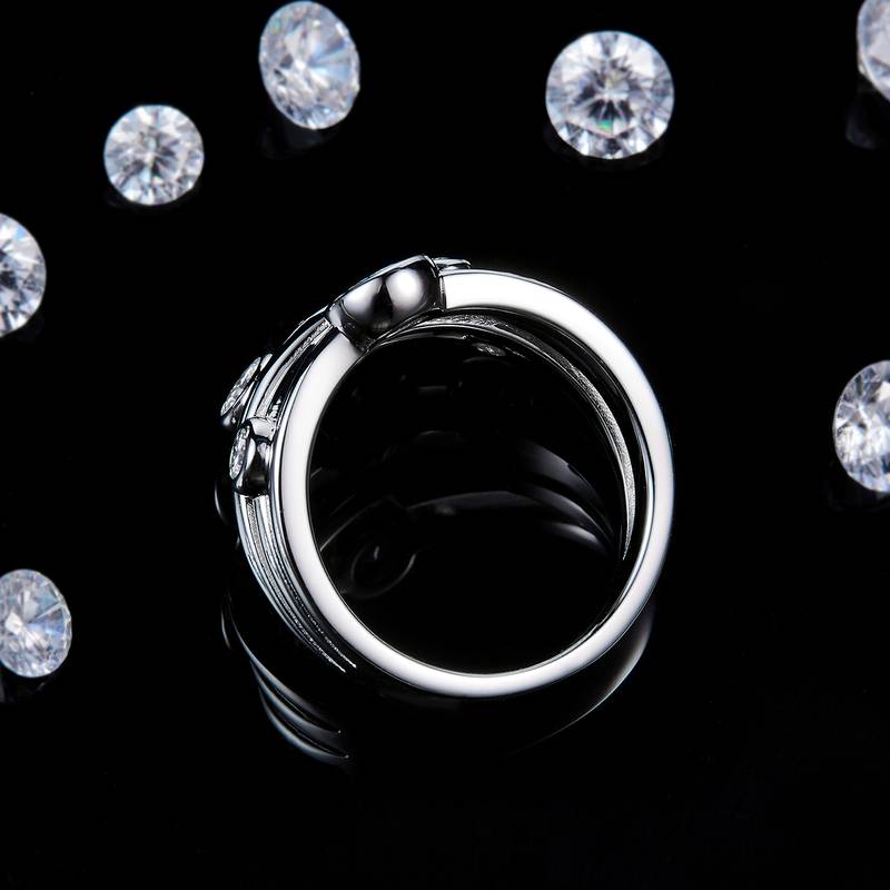 简约水泡排戒S925银镀白金定制选款副石Moissanite0.87ct