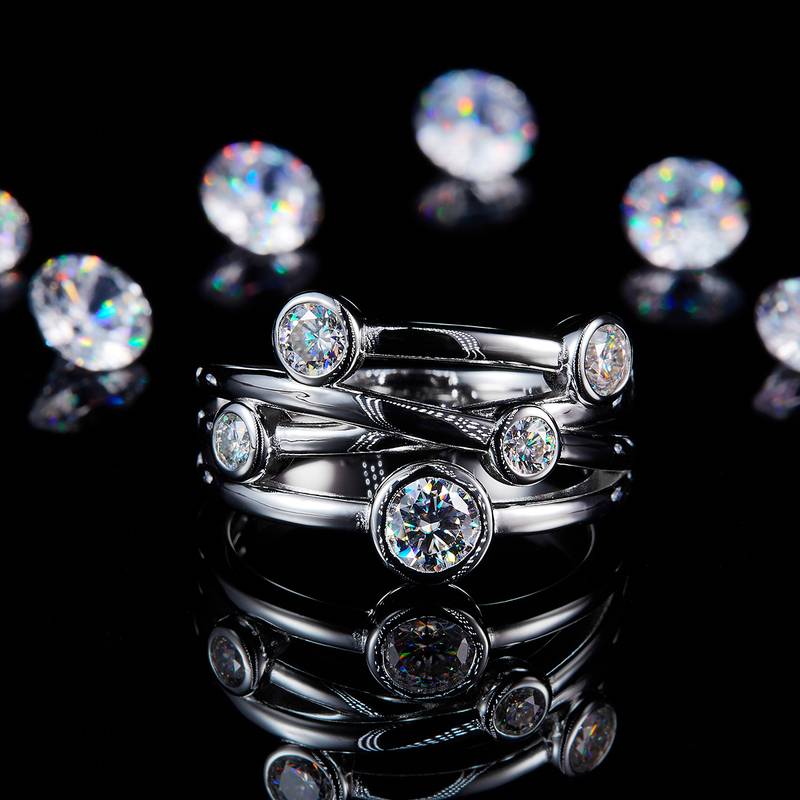 简约水泡排戒S925银镀白金定制选款副石Moissanite0.87ct