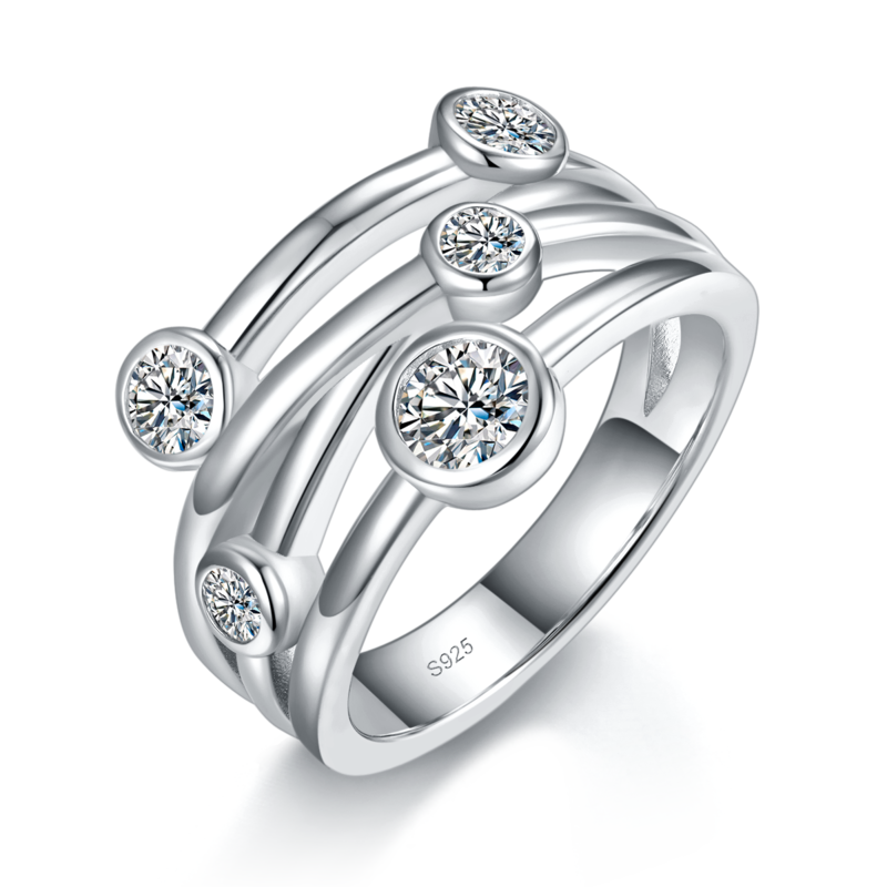简约水泡排戒S925银镀白金定制选款副石Moissanite0.87ct