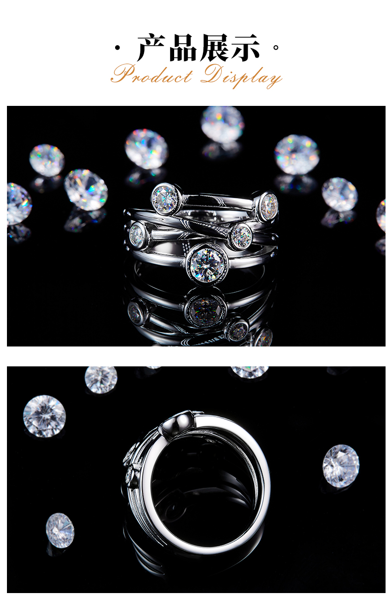 简约水泡排戒S925银镀白金定制选款副石莫桑钻0.87ct - 3
