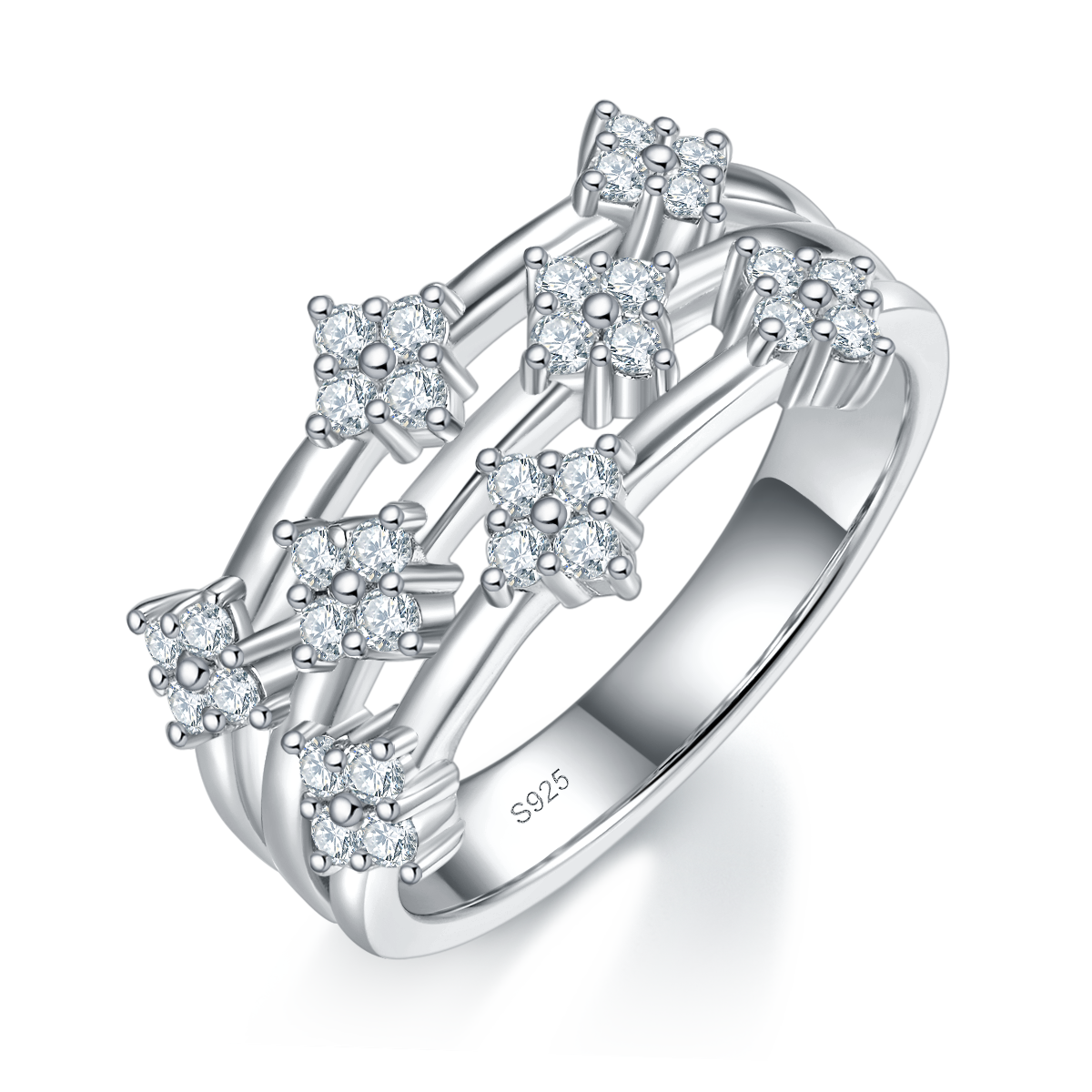 Fashion lined S925 silver plated platinum customized option Side Stone Moissanite 0.48ct