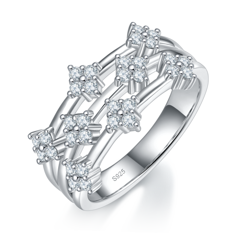Fashion款排戒S925银镀白金定制选款副石Moissanite0.48ct
