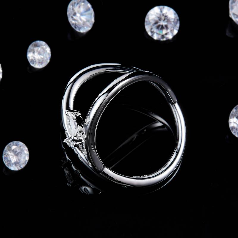 Y形排戒S925银镀白金定制选款副石莫桑钻0.4ct
