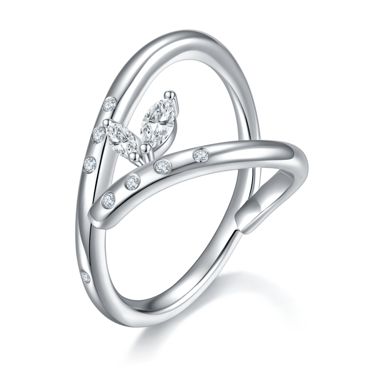 Y-shaped ring S925 silver plated platinum customized option Side Stone Moissanite 0.4ct