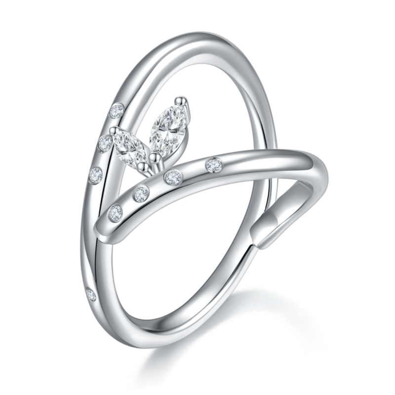 Y形排戒S925银镀白金定制选款副石莫桑钻0.4ct