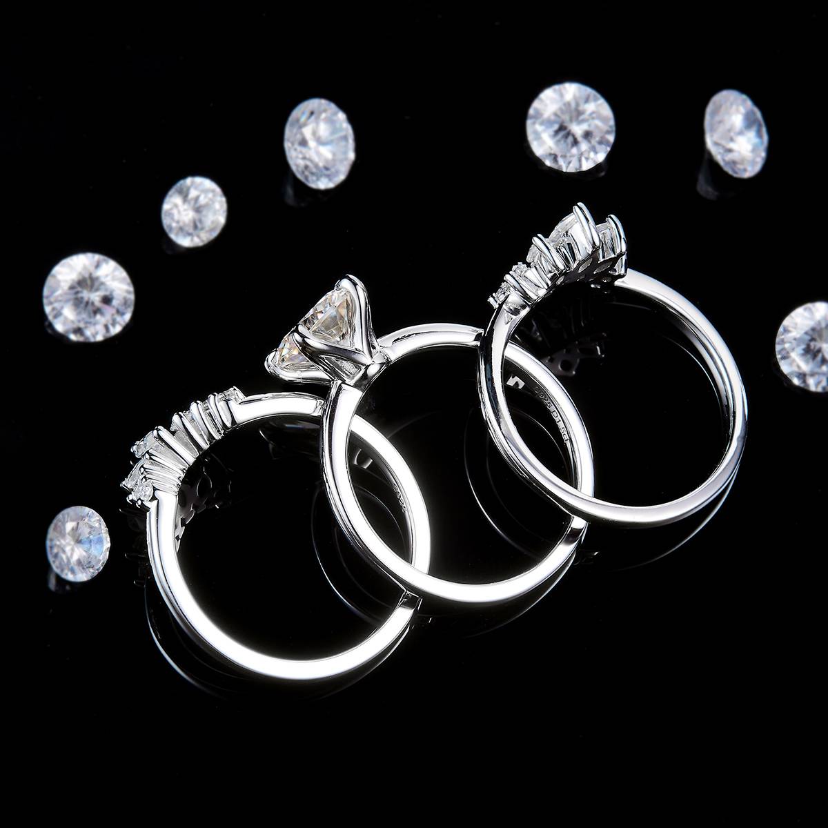 四爪主副戒S925银镀白金定制选款主副石莫桑钻1.5ct