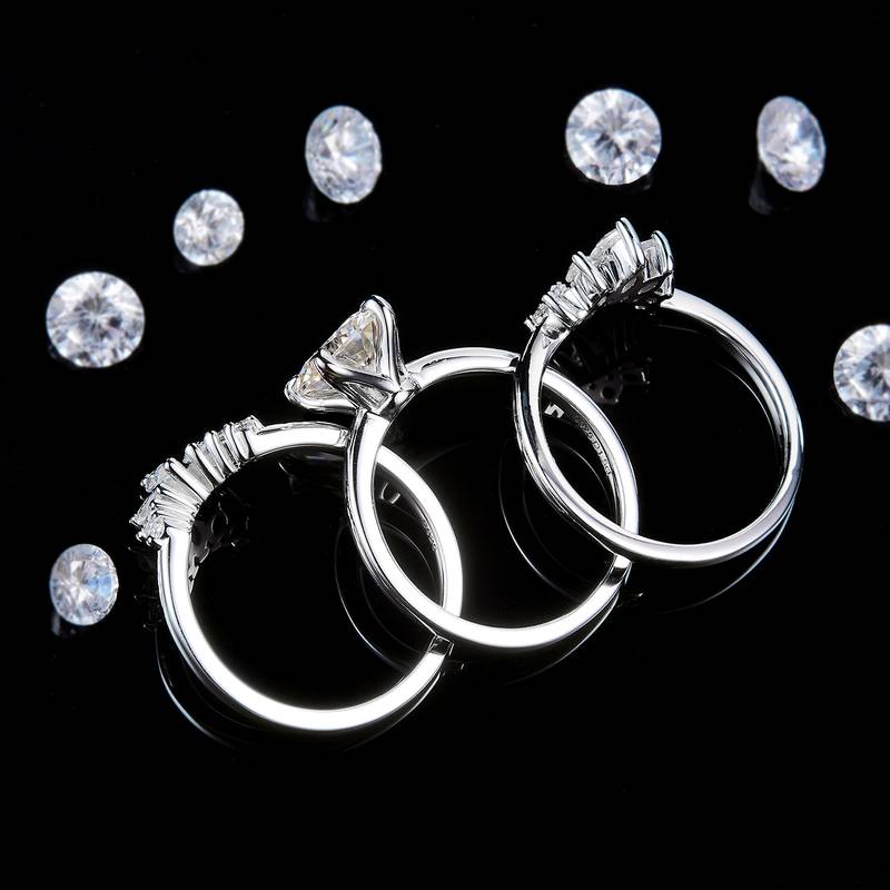 四爪主副戒S925银镀白金定制选款主副石Moissanite1.5ct