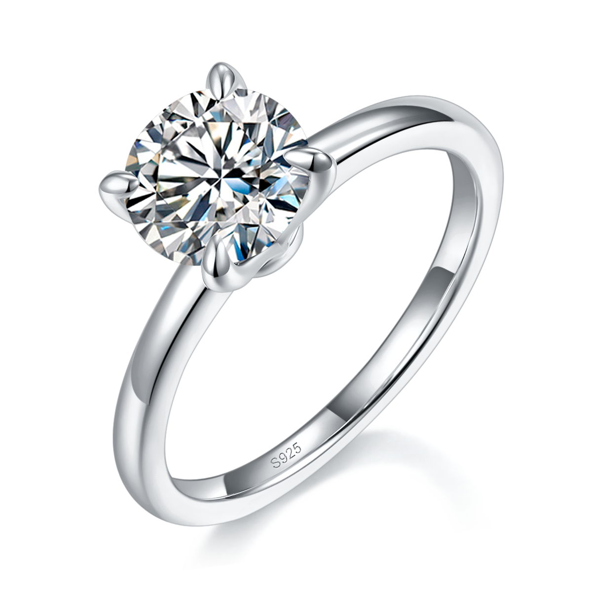 四爪主副戒S925银镀白金定制选款主副石莫桑钻1.5ct