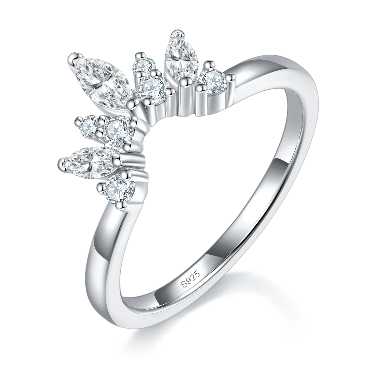 Four Claw Primary and Secondary Rings S925 Silver Plated Platinum Customized Selection Main Side Stone Moissanite 1.5ct