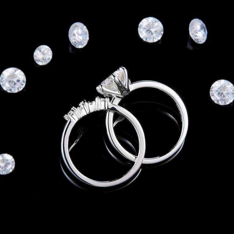 四爪主副戒S925银镀白金定制选款主副石Moissanite1.5ct