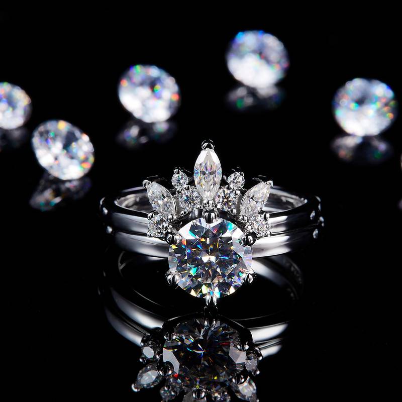 四爪主副戒S925银镀白金定制选款主副石Moissanite1.5ct