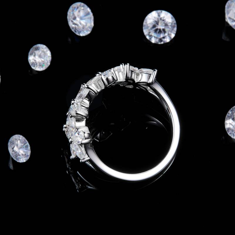 异形钻花瓣排戒S925银镀白金定制选款副石Moissanite2.4ct