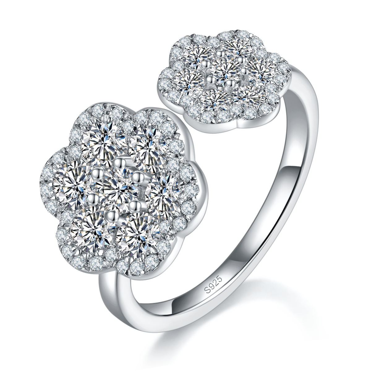 Split Diamond Women's Ring S925 Silver Plated Platinum Customized Selection Side Stone Moissanite 1.672ct