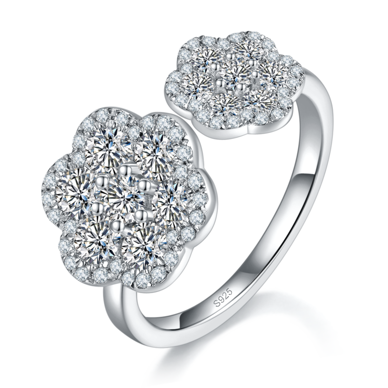 开口碎钻Women's RingS925银镀白金定制选款副石Moissanite1.672ct