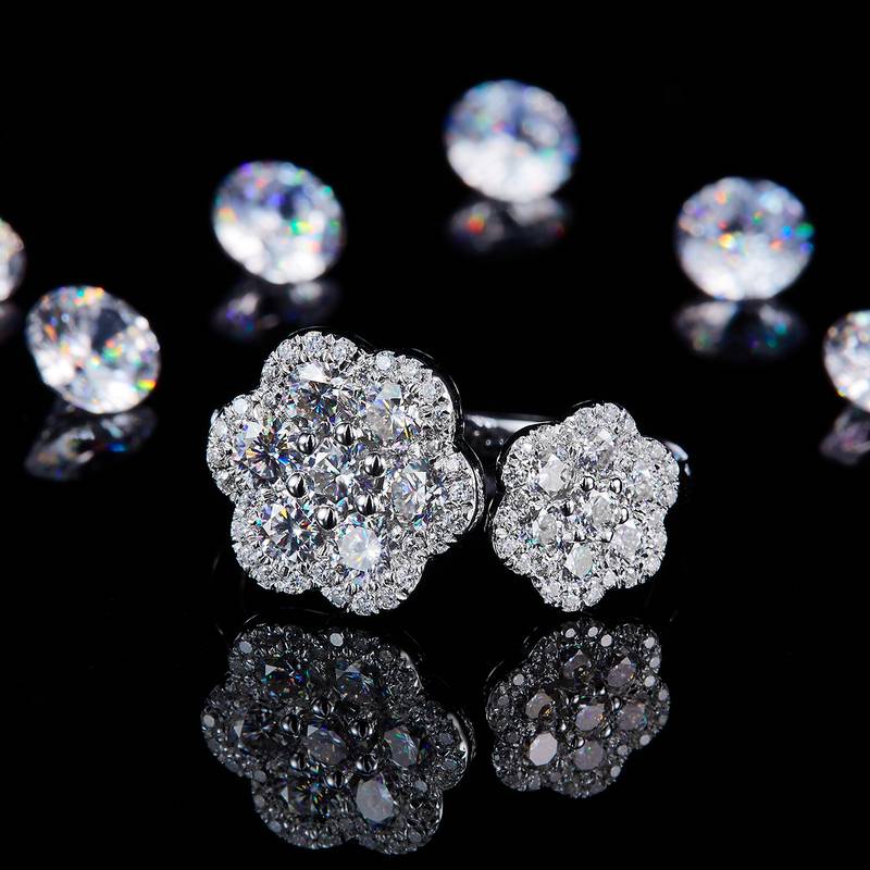 开口碎钻Women's RingS925银镀白金定制选款副石Moissanite1.672ct
