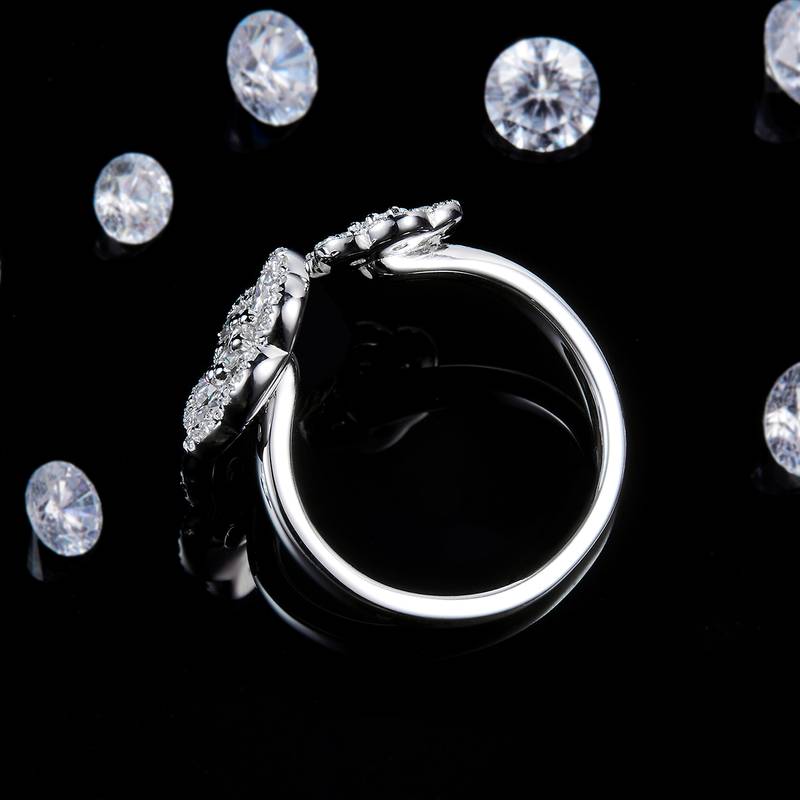 开口碎钻Women's RingS925银镀白金定制选款副石Moissanite1.672ct