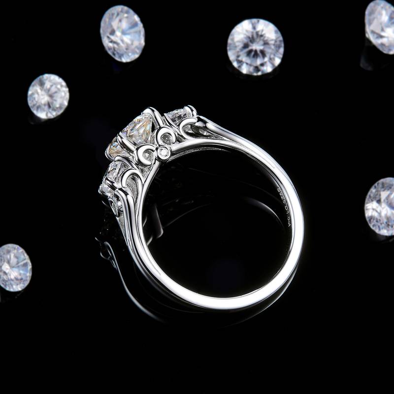 光臂三石款四爪圆钻S925银镀白金定制选款主石Moissanite1.0ct/副石高碳钻