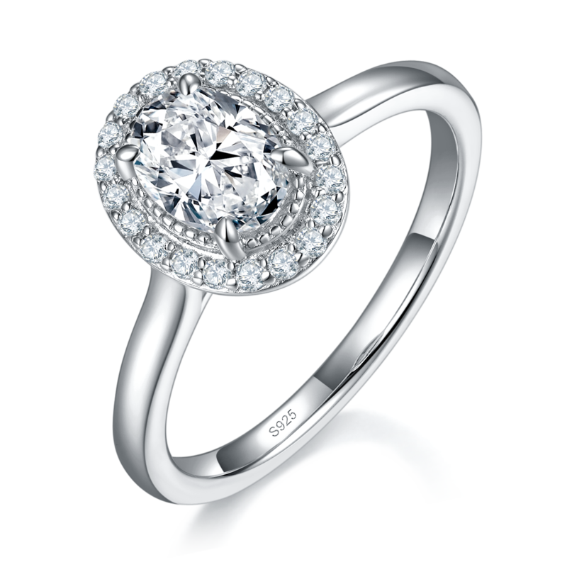 光臂圆包Women's RingS925银镀白金定制选款主石Moissanite1.0ct/副石高碳钻
