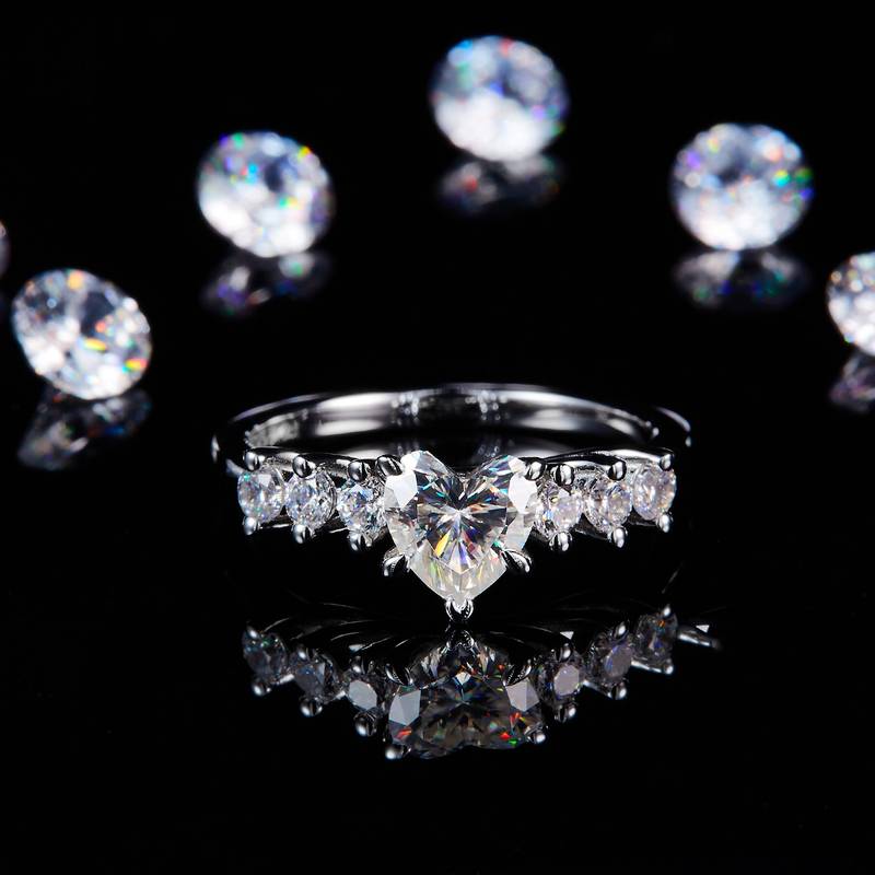 心形钻Women's RingS925银镀白金定制选款主石Moissanite1.0ct/副石高碳钻