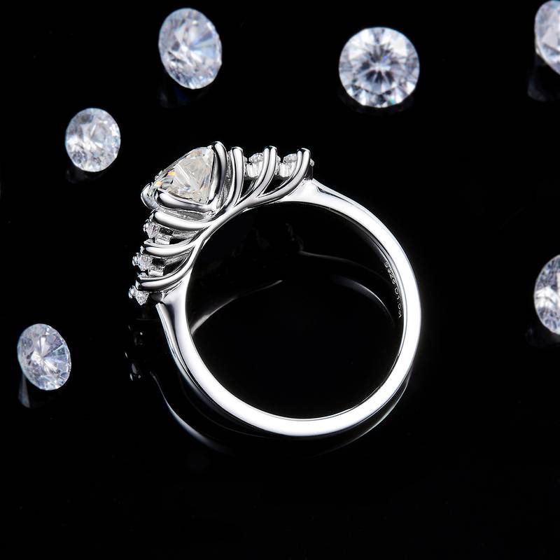 心形钻Women's RingS925银镀白金定制选款主石Moissanite1.0ct/副石高碳钻