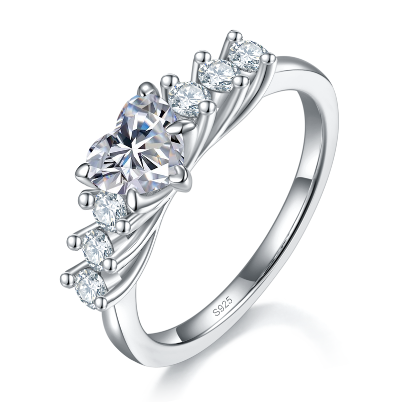 心形钻Women's RingS925银镀白金定制选款主石Moissanite1.0ct/副石高碳钻