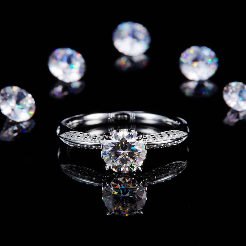 爱心四爪Women's RingS925银镀白金定制选款主石Moissanite1.0ct/副石高碳钻