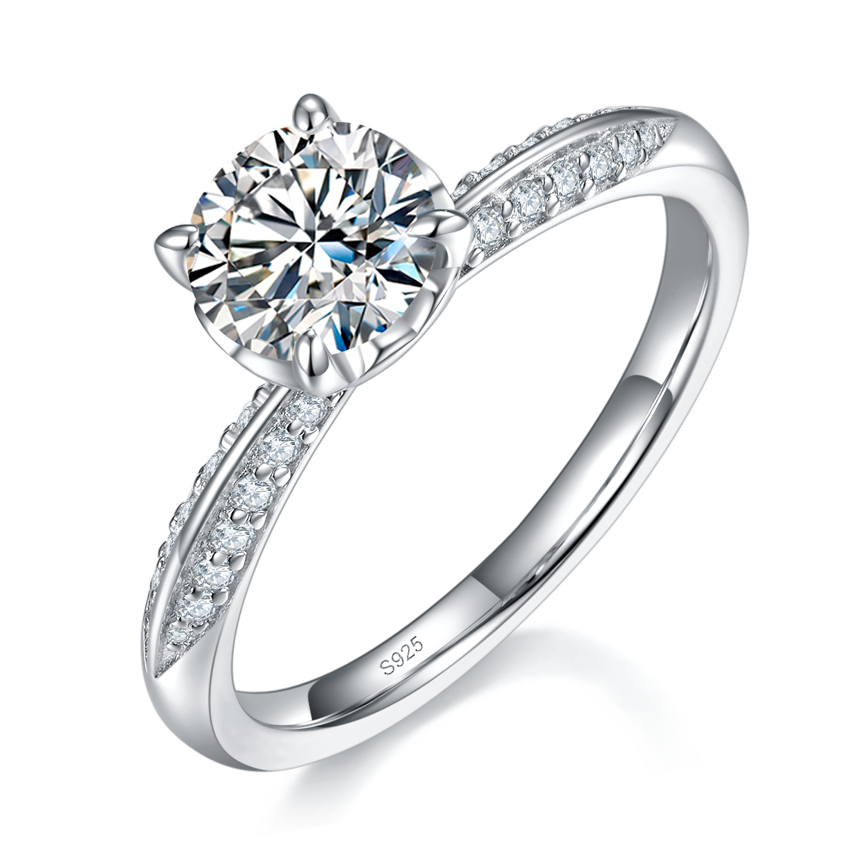 Love Four Claw Women's Ring S925 Silver Plated Platinum Customized Selection Main Stone Moissanite 1.0ct/Side Stone Cubic Zirconia
