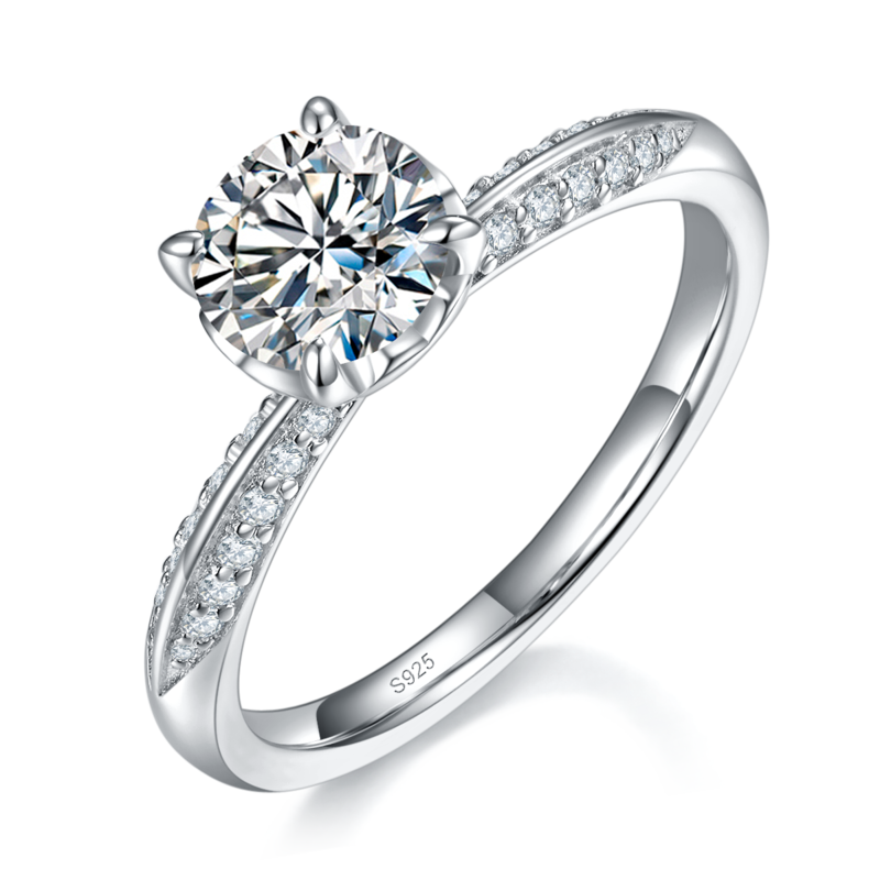 爱心四爪Women's RingS925银镀白金定制选款主石Moissanite1.0ct/副石高碳钻