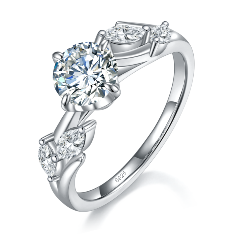 Fashion四爪Women's RingS925银镀白金定制选款主石Moissanite1.0ct/副石高碳钻