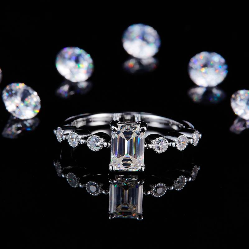 小方钻Women's RingS925银镀白金定制选款主石Moissanite1.0ct/副石高碳钻