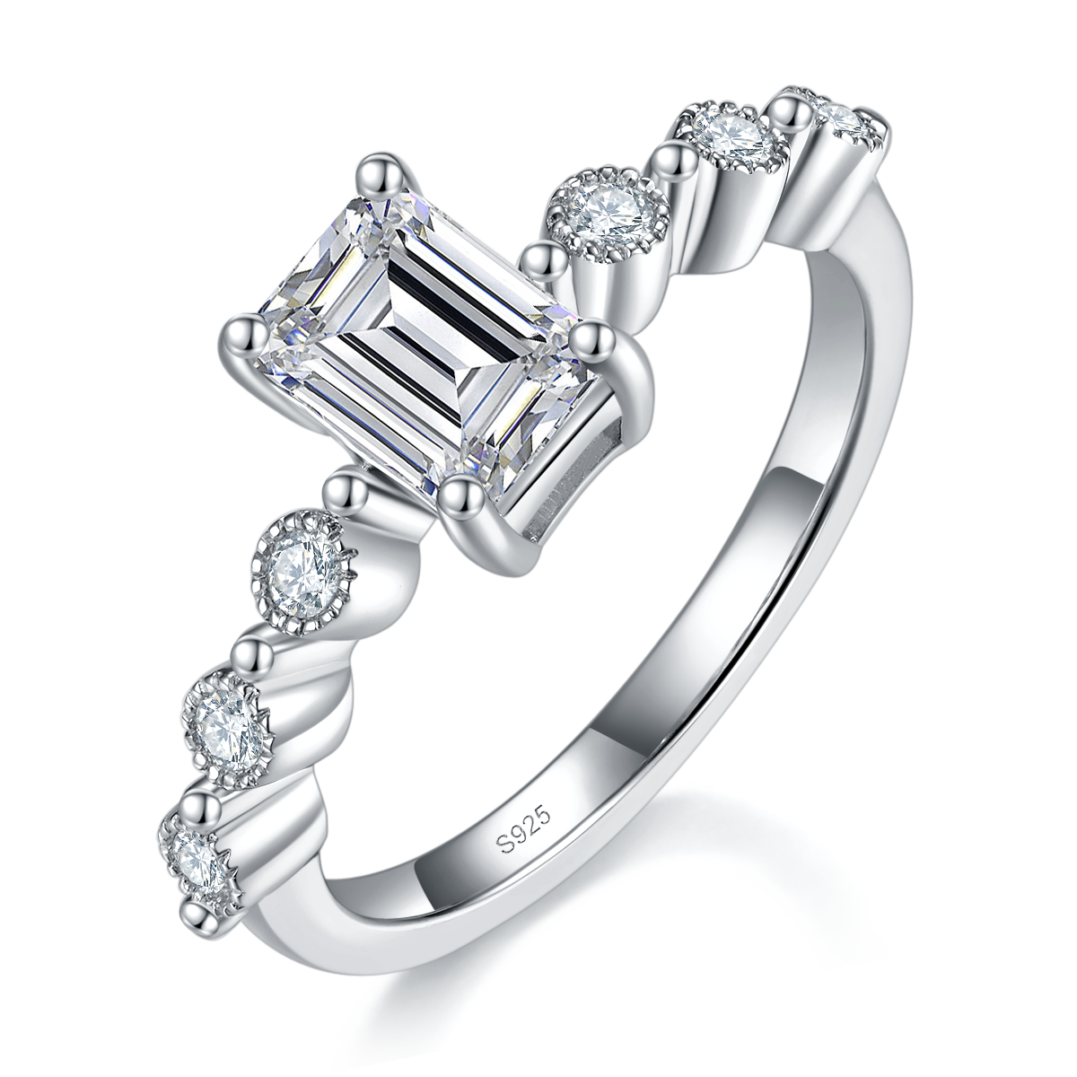 Small Diamond Women's Ring S925 Silver Plated Platinum Customized Selection Main Stone Moissanite 1.0ct/Side Stone Cubic Zirconia