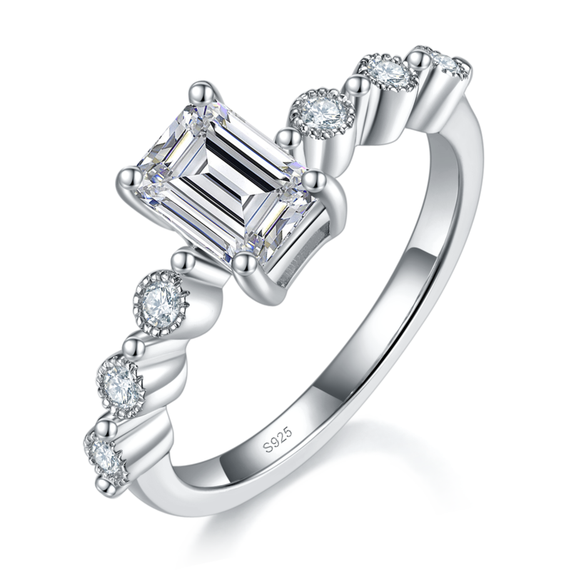 小方钻Women's RingS925银镀白金定制选款主石Moissanite1.0ct/副石高碳钻