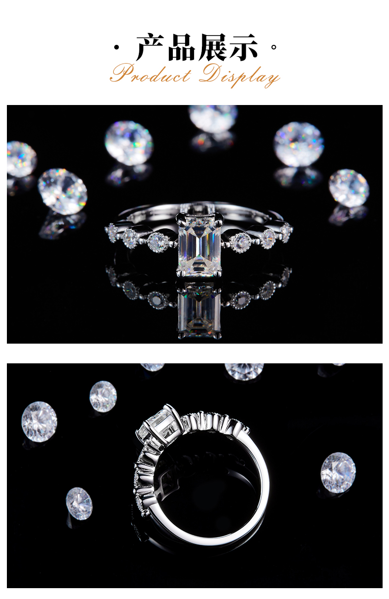 小方钻女戒S925银镀白金定制选款主石莫桑钻1.0ct/副石高碳钻 - 3