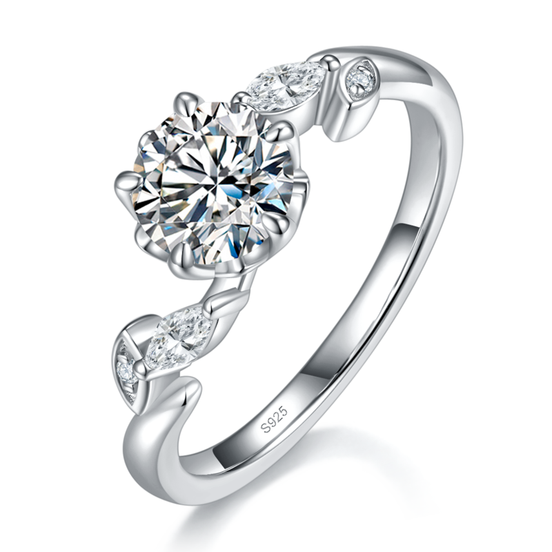 扭臂花苞女戒S925银镀白金定制选款主石莫桑钻1.0ct/副石高碳钻