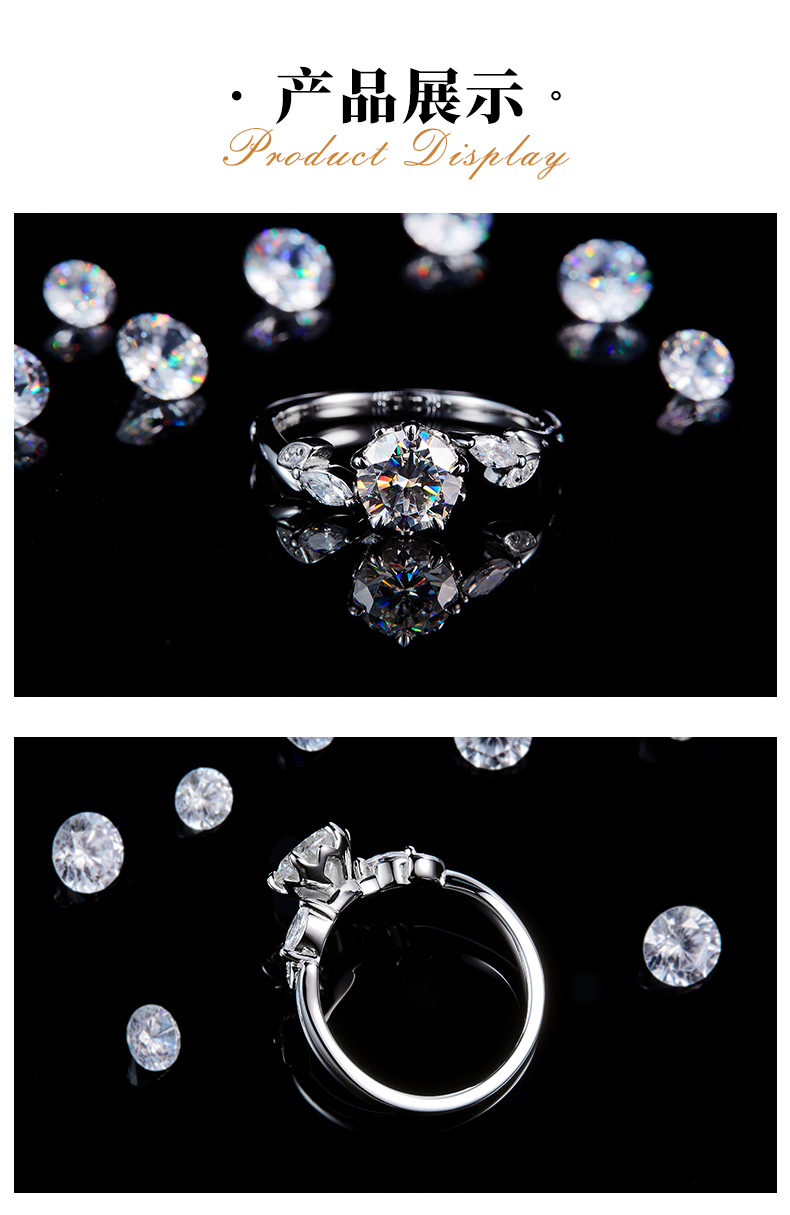扭臂花苞女戒S925银镀白金定制选款主石莫桑钻1.0ct/副石高碳钻 - 3