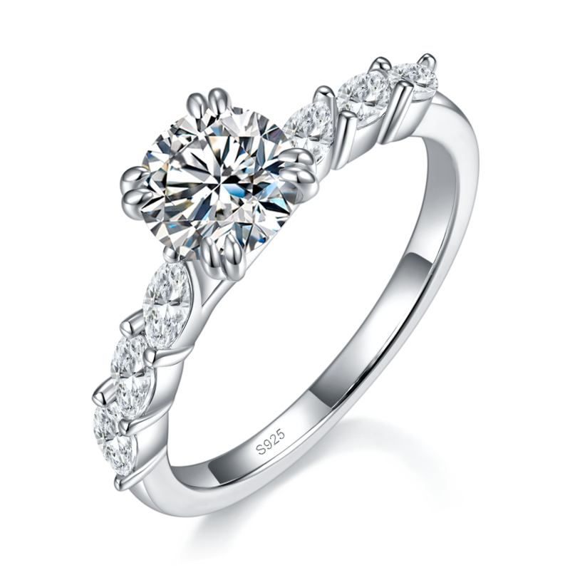 Fashion圆钻Women's RingS925银镀白金定制选款主石Moissanite1.0ct/副石高碳钻
