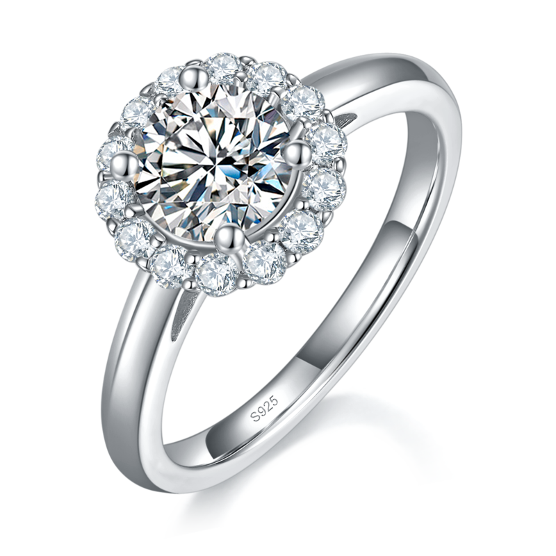 光臂圆包Women's RingS925银镀白金定制选款主石Moissanite1.0ct/副石高碳钻