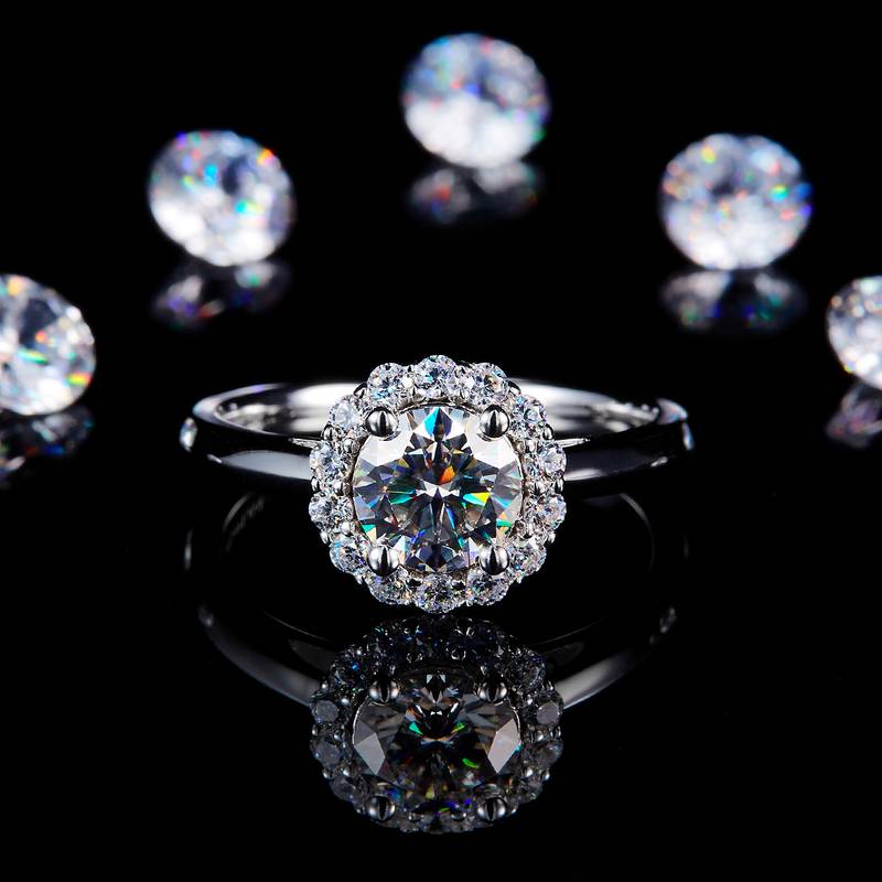 光臂圆包Women's RingS925银镀白金定制选款主石Moissanite1.0ct/副石高碳钻