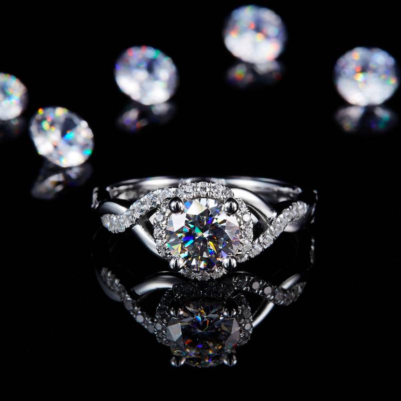 扭臂圆包Women's RingS925银镀白金定制选款主石Moissanite1.0ct/副石高碳钻