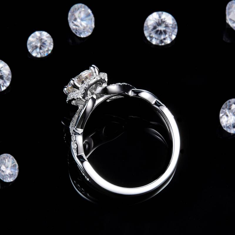 扭臂圆包Women's RingS925银镀白金定制选款主石Moissanite1.0ct/副石高碳钻