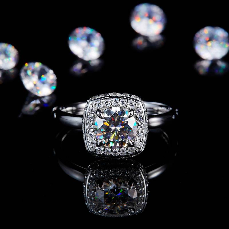 光臂方包Women's RingS925银镀白金定制选款主石Moissanite1.0ct/副石高碳钻