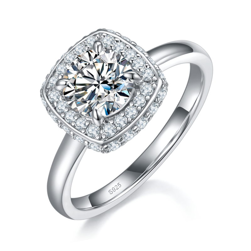 光臂方包Women's RingS925银镀白金定制选款主石Moissanite1.0ct/副石高碳钻