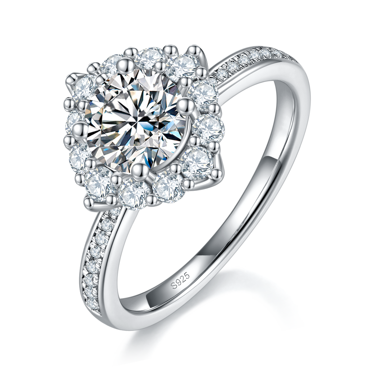 轻奢满钻女戒S925银镀白金定制选款主石莫桑钻1.0ct/副石高碳钻