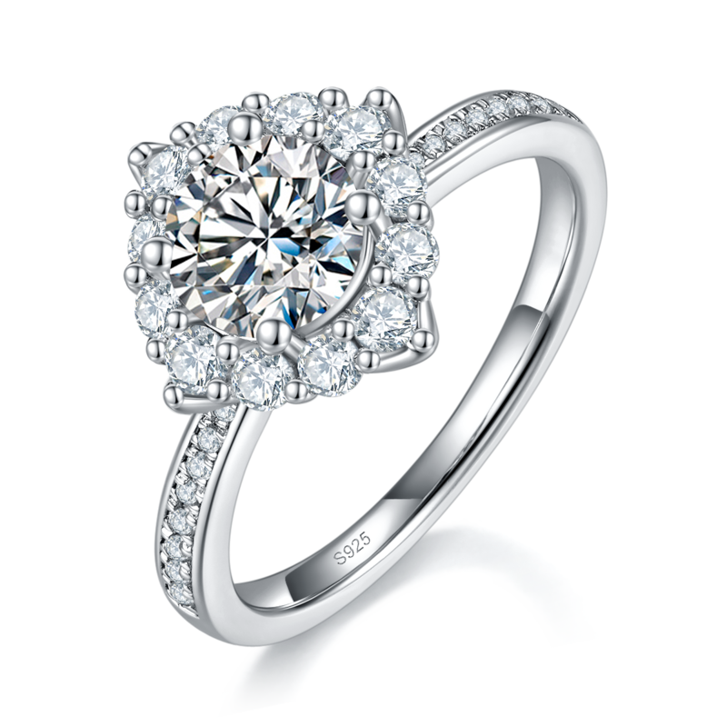 Affordable Luxury满钻Women's RingS925银镀白金定制选款主石Moissanite1.0ct/副石高碳钻